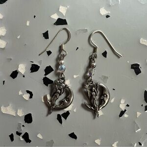Silver Y2K Moon and Fairy Dangle Earrings